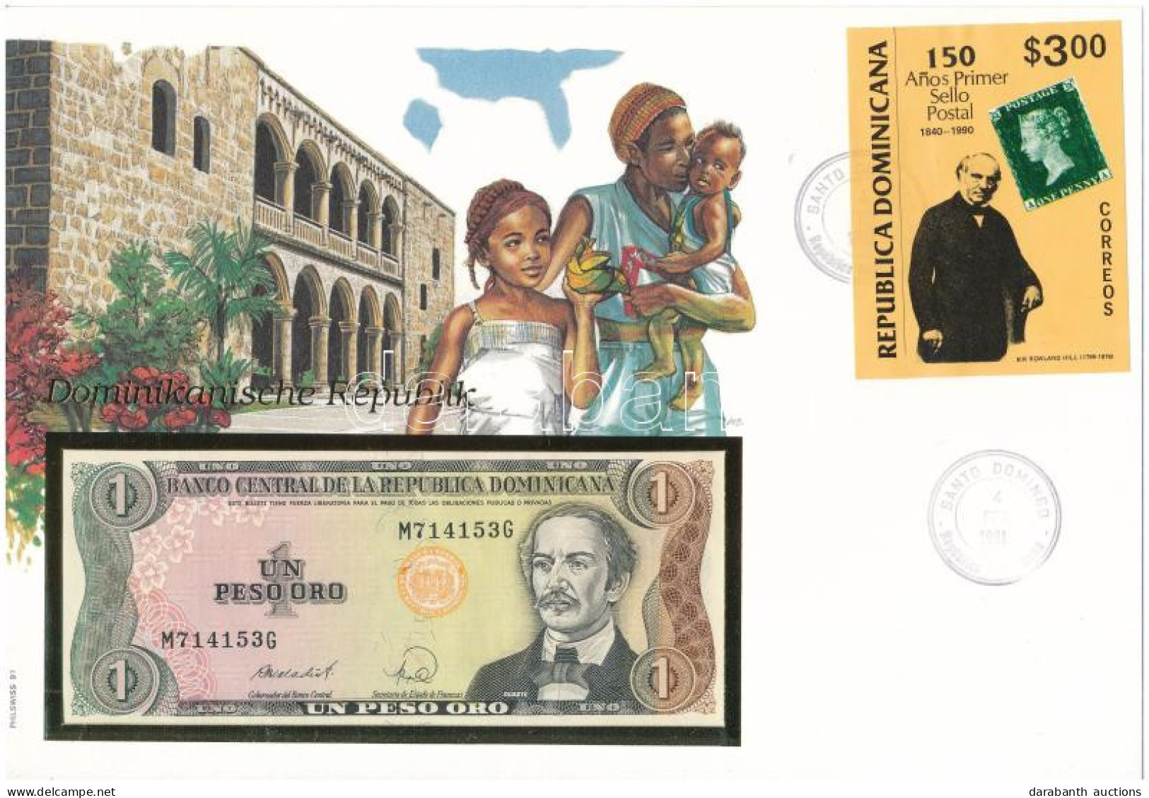 Dominikai Köztársaság 1988. 1P Felbélyegzett Borítékban, Bélyegzéssel T:UNC Dominican Republic 1988. 1 Peso In Envelope  - Unclassified