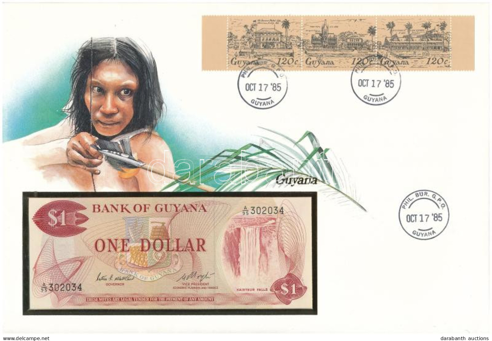 Guyana 1983. 1$ Felbélyegzett Borítékban, Bélyegzéssel T:UNC Guyana 1983. 1 Dollar In Envelope With Stamp And Cancellati - Non Classés