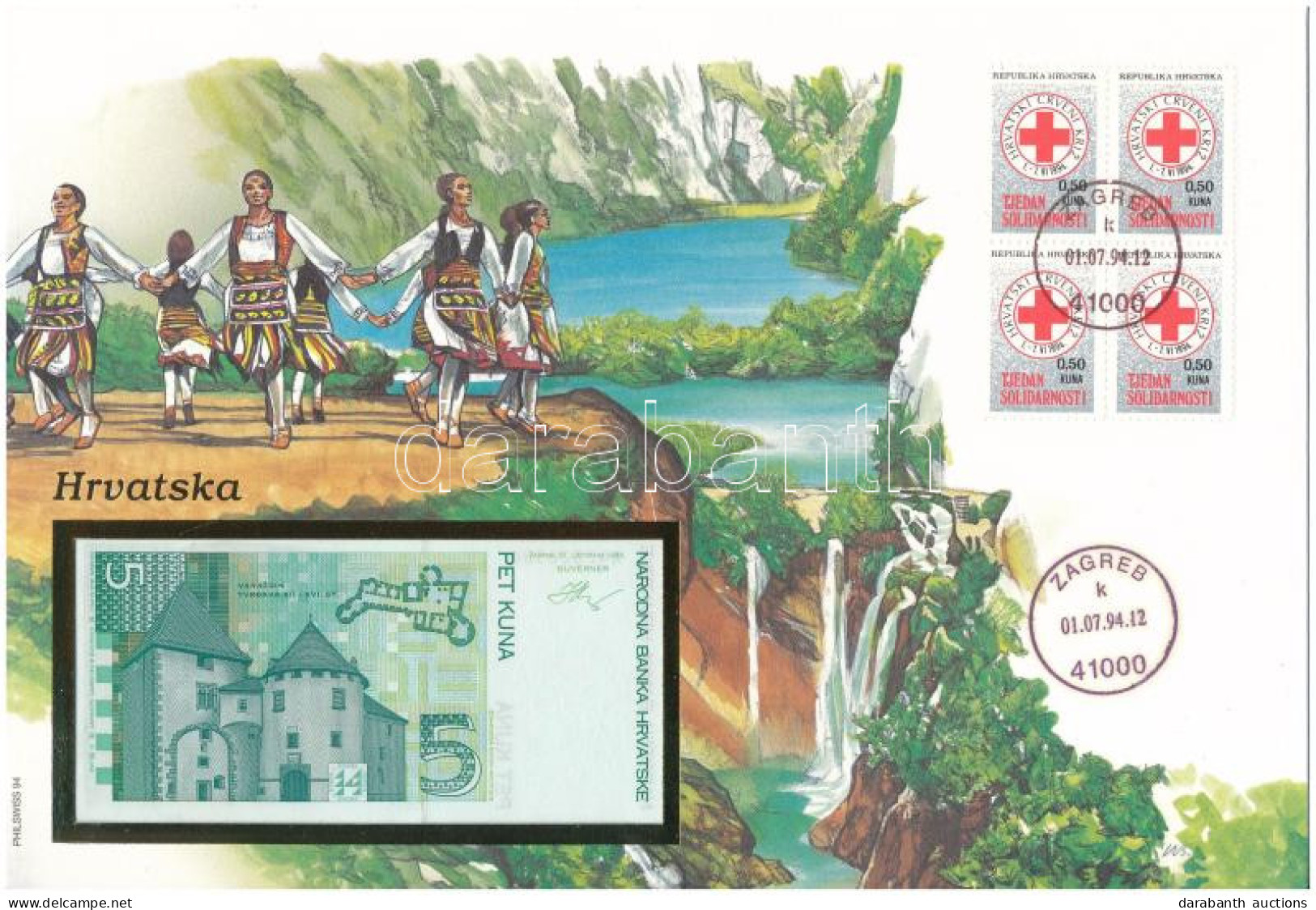 Horvátország 1993. 5K Felbélyegzett Borítékban, Bélyegzéssel T:UNC Croatia 1993. 5 Kuna In Envelope With Stamp And Cance - Unclassified