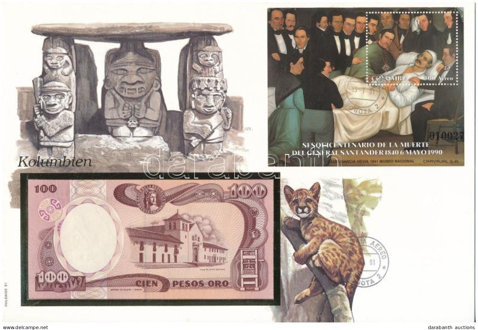 Kolumbia 1989. 100P Felbélyegzett Borítékban, Bélyegzéssel T:UNC Kolumbia 1989. 100 Pesos In Envelope With Stamp And Can - Unclassified