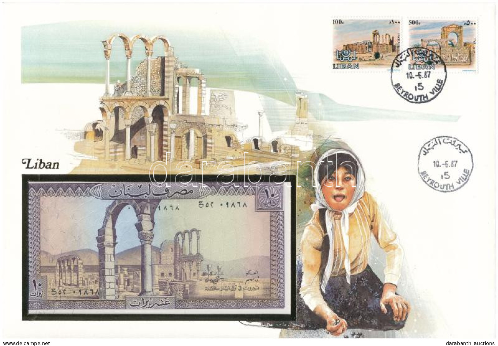 Libanon 1986. 10L Felbélyegzett Borítékban, Bélyegzéssel T:UNC Lebanon 1986. 10 Livres In Envelope With Stamp And Cancel - Ohne Zuordnung
