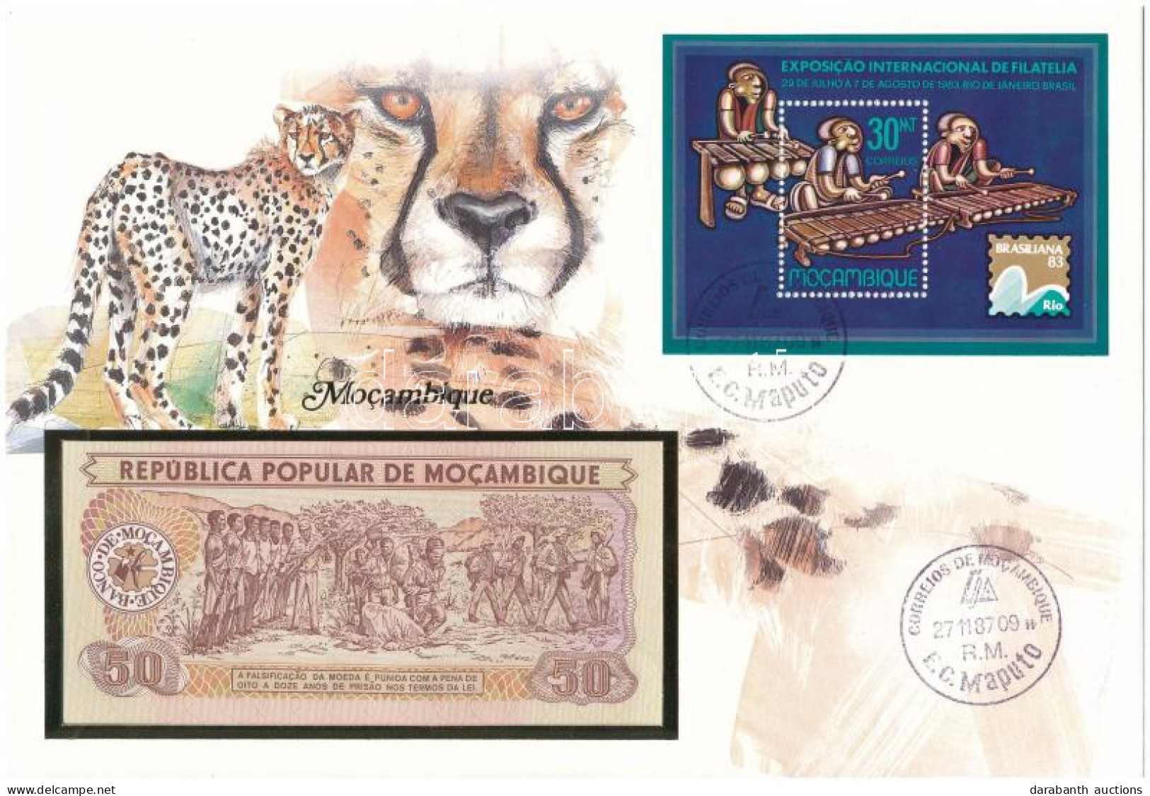 Mozambik 1983. 50M Felbélyegzett Borítékban, Bélyegzéssel T:UNC  Mozambique 1983. 50 Meticais In Envelope With Stamp And - Non Classés