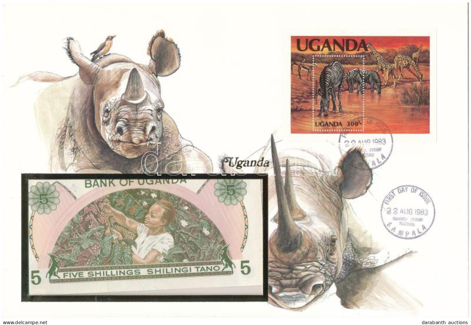 Uganda 1982. 5Sh Felbélyegzett Borítékban, Bélyegzéssel T:UNC Uganda 1982. 5 Schilling In Envelope With Stamp And Cancel - Non Classés