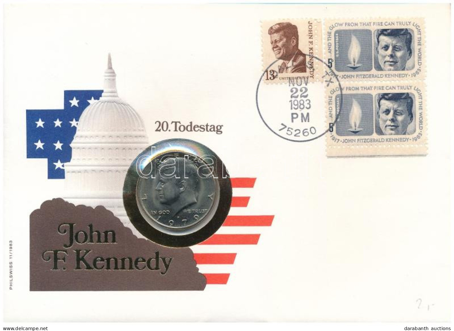 Amerikai Egyesült Államok 1979D 1/2$ Cu-Ni "Kennedy" Bélyeges Borítékban, Bélyeggel és Bélyegzéssel T:AU,XF Patina USA 1 - Non Classés