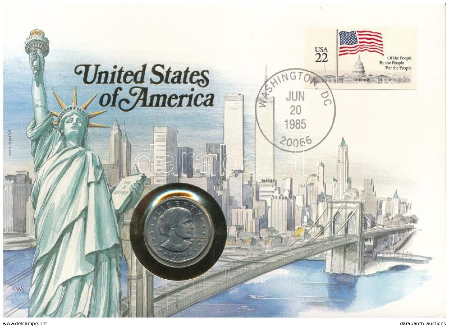 Amerikai Egyesült Államok 1979D 1$ Cu-Ni "Susan B. Anthony" Felbélyegzett Borítékban, Bélyegzéssel, Német Nyelvű Leíráss - Unclassified