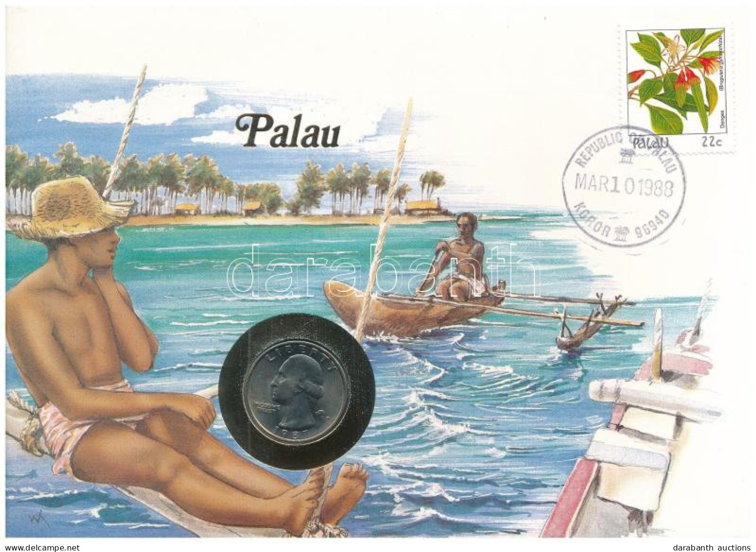 Amerikai Egyesült Államok / Palau 1987. 25c Felbélyegzett Borítékban, Bélyegzéssel, Német Nyelvű Leírással T:AU USA / Pa - Unclassified