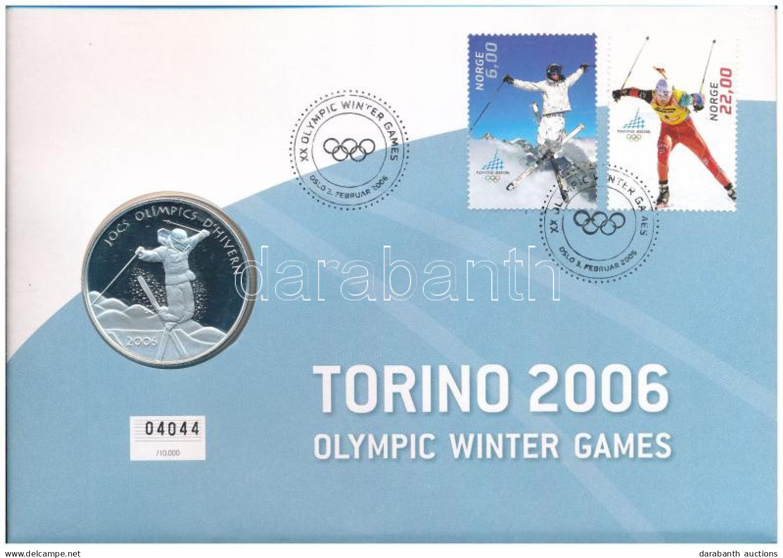 Andorra 2005. 10D Ag "XX. Téli Olimpia" érmés, Sorszámozott Bélyeges Borítékban, Norvég Bélyeggel, Alkalmi Bélyegzővel T - Non Classés