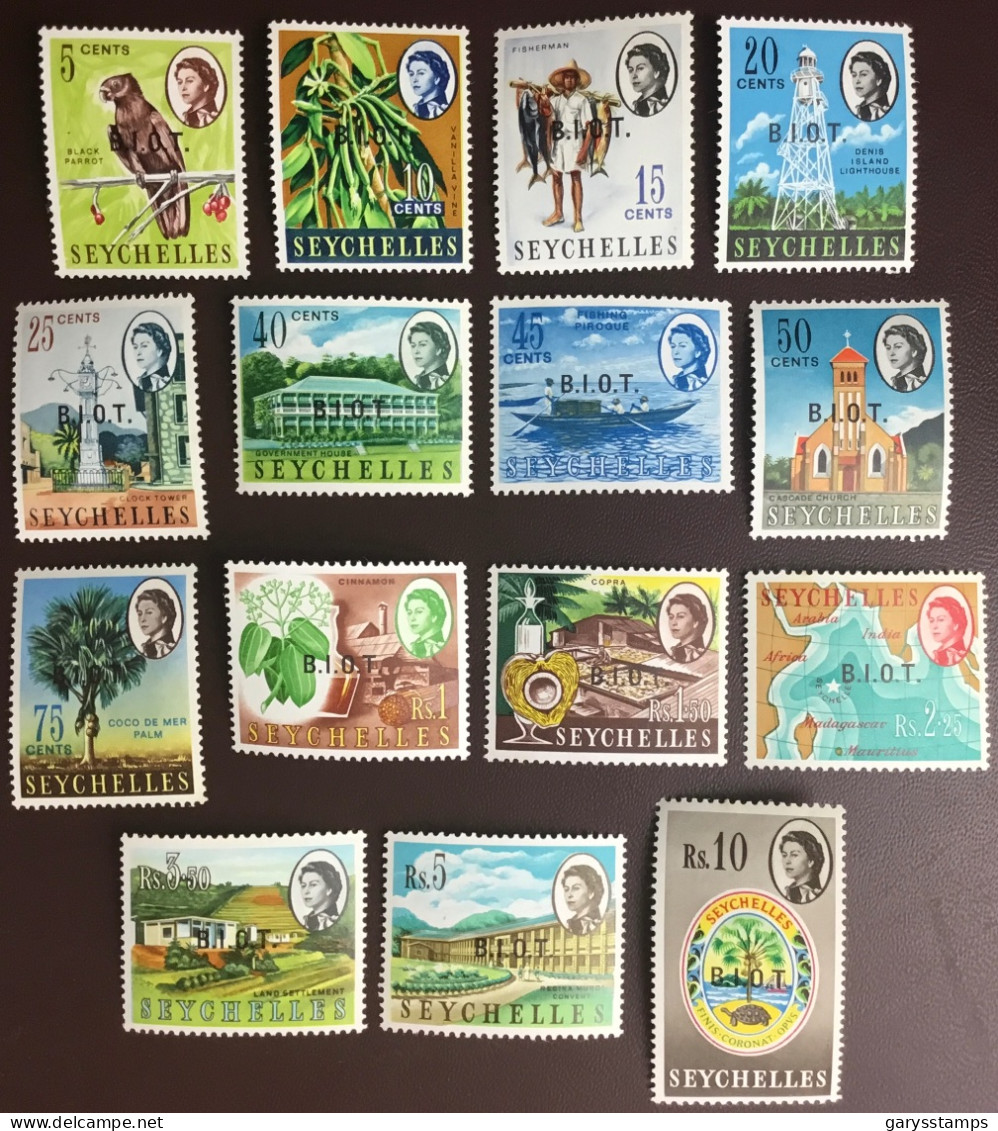 British Indian Ocean Territory BIOT 1968 Definitives Overprint Set Birds Trees Plants MNH - Britisches Territorium Im Indischen Ozean