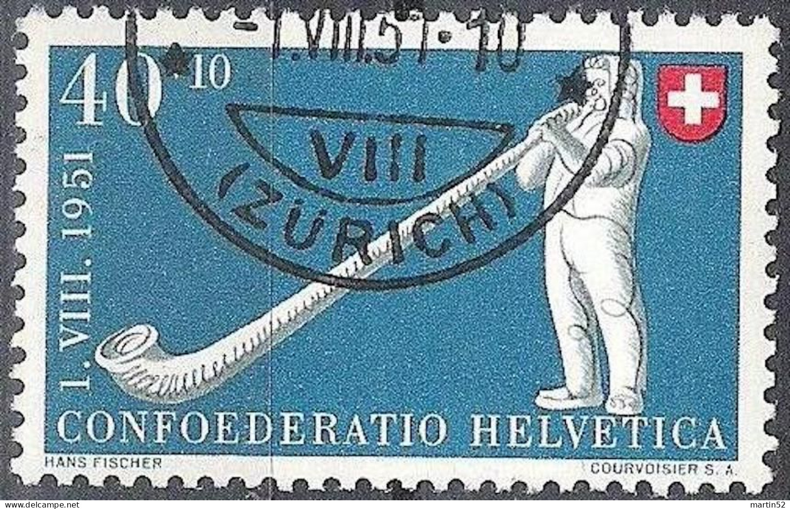 Schweiz Suisse Pro Patria 1951: Alphorn Cor Alpes Zu WII 55 Mi 559 Yv 511 Mit Stempel 1.VIII.51 (ZÜRICH) (Zu CHF 26.00) - Gebraucht