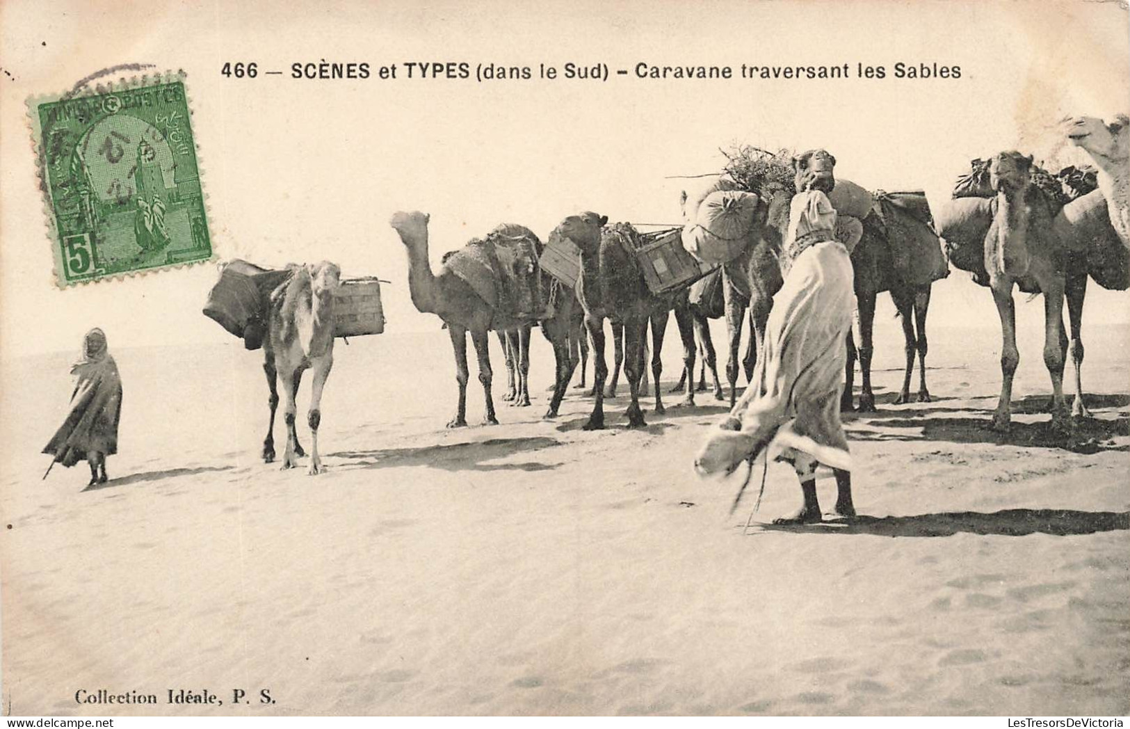 ALGERIE - Scènes Et Types (dans Le Sud) - Caravane Traversant Les Sables - Animé - Dromadaires - Carte Postale Ancienne - Scènes & Types