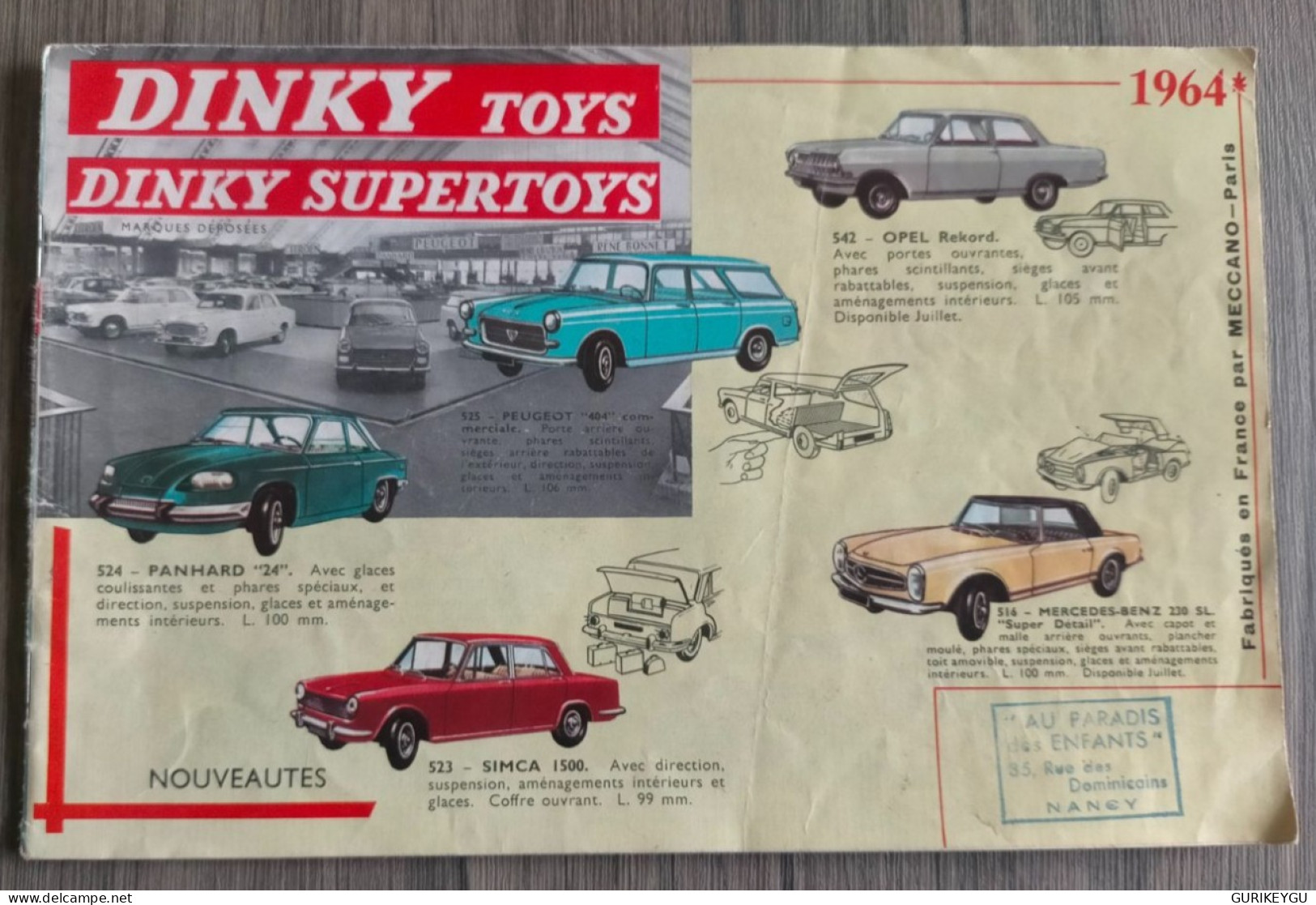 Catalogue DINKY SUPER TOYS 1964 MECCANO Autobus Renault R4 Citroen 2CV ID19 AMBULANCE JEEP CHAR AMX 13 - Andere & Zonder Classificatie