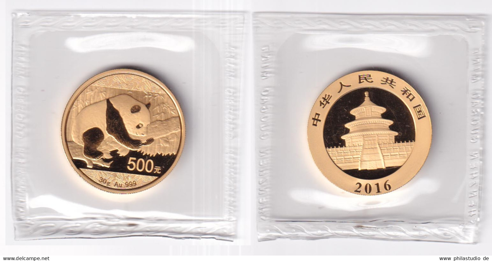 Goldmünze China 30 Gramm Panda 500 Yuan 2016 Eingeschweist - Cina