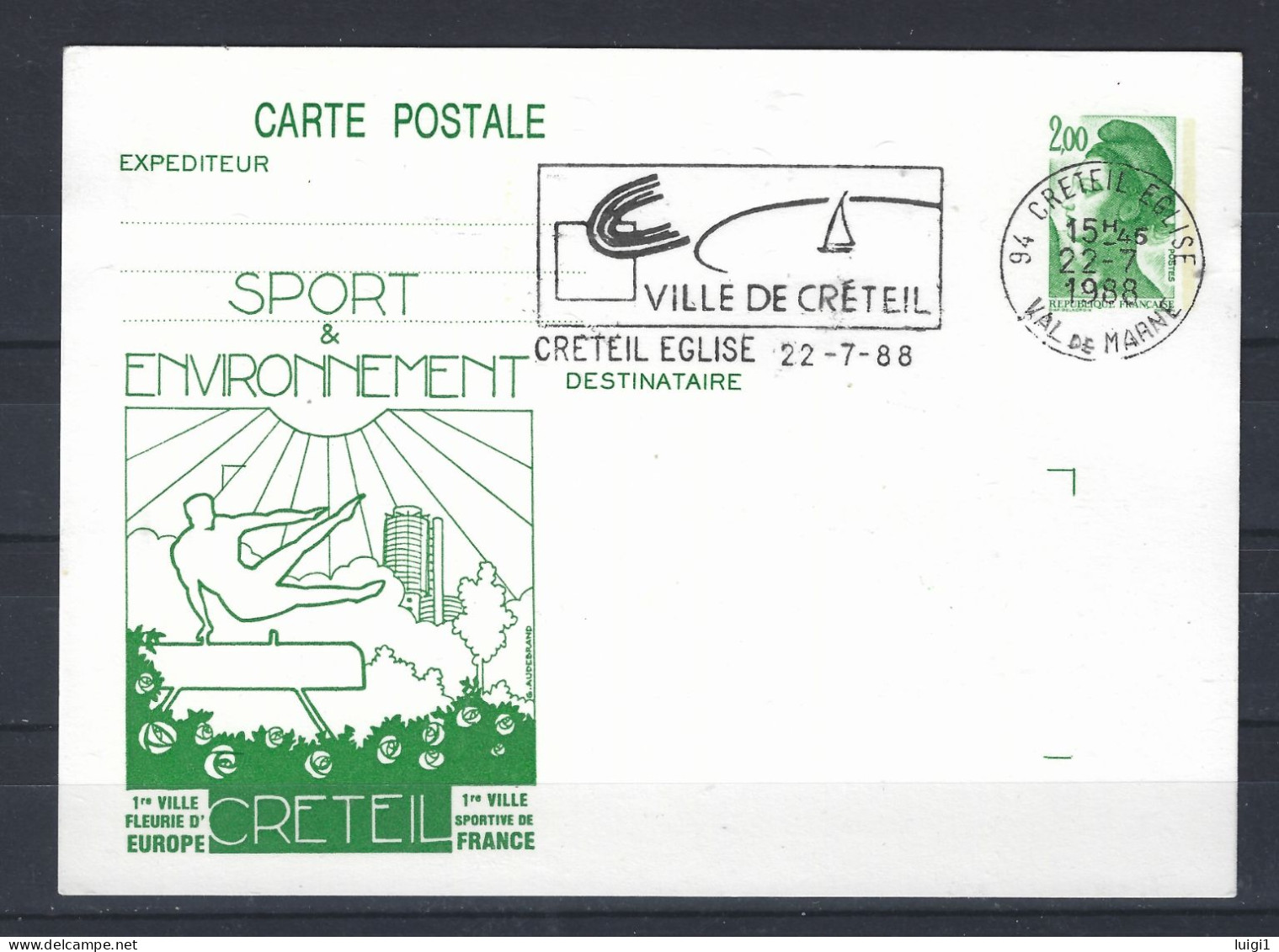 LIBERTE De GANDON. Carte Postale Oblitérée - Entier Y&T N°2484 CP1 - 2,00 F. Vert. Datée Du 22.7.1988. CRETEIL. - Cartes Postales Repiquages (avant 1995)
