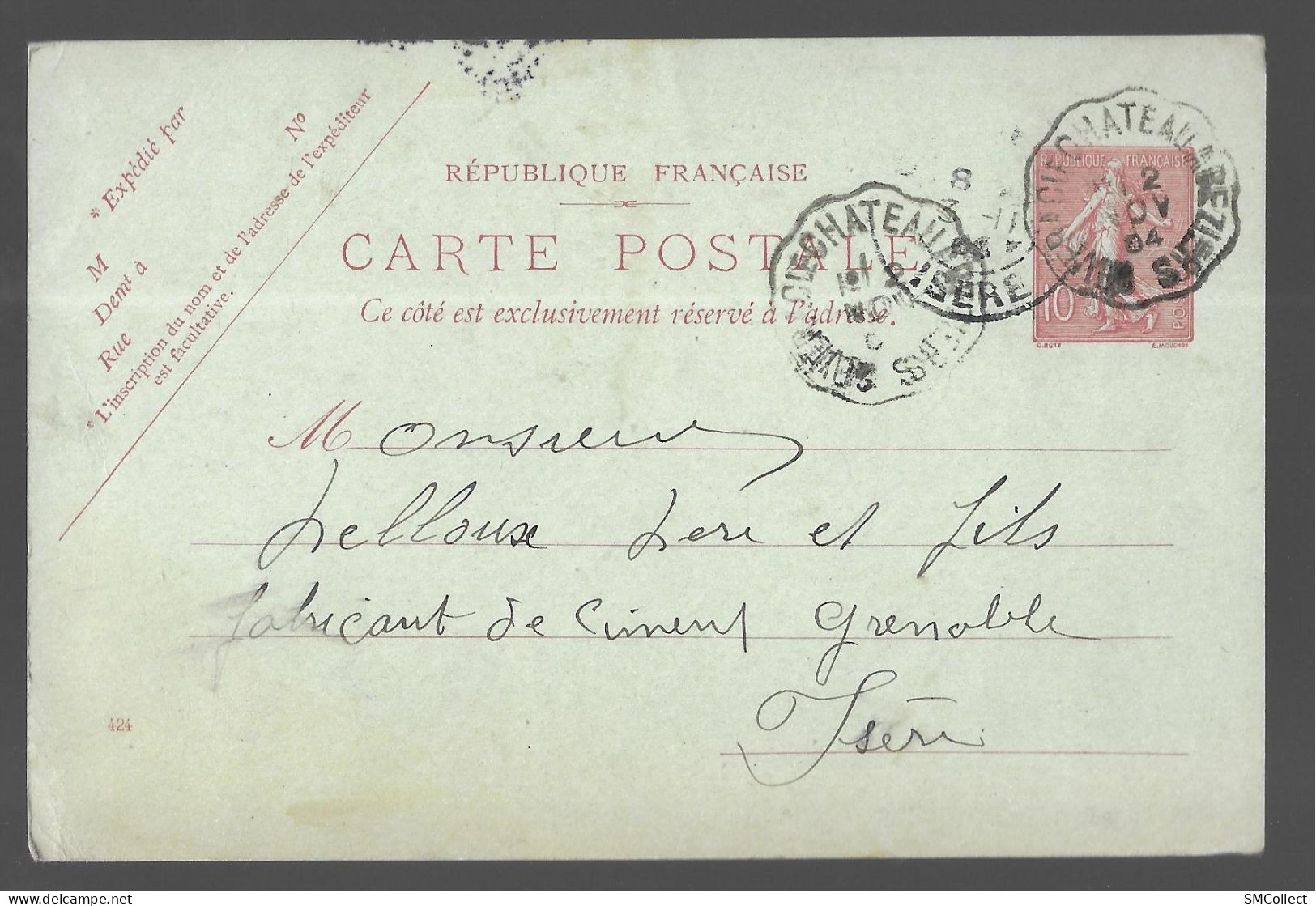 Cachet Convoyeur 1904 De Séverac Le Chateau à Béziers Sur Entier Postal Seumeuse 10 Centimes (A16p44) - Posta Ferroviaria