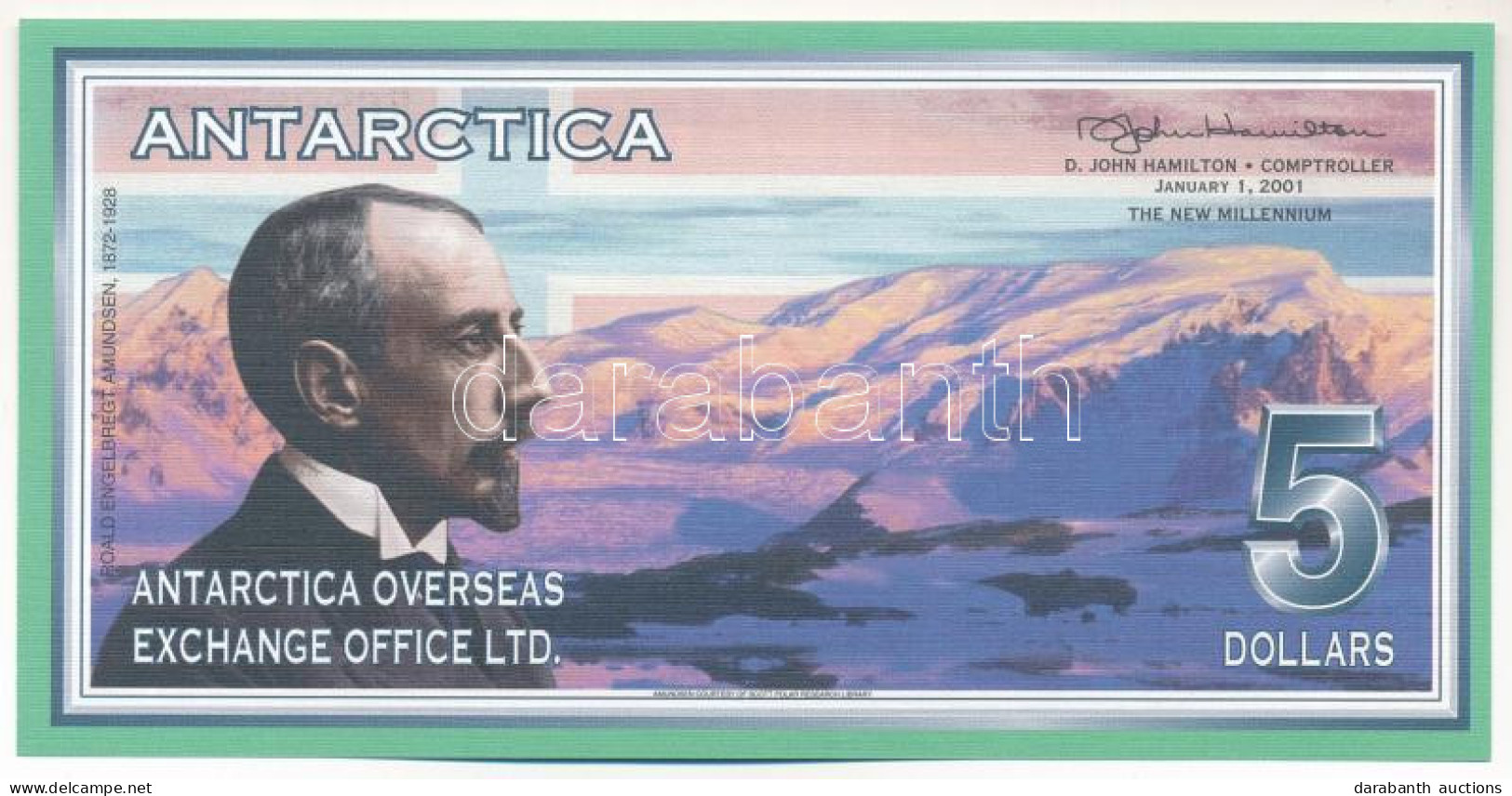 Antarktisz 2001. 5$ "Roald Engelbregt Amundsen" Fantázia Bankjegy T:UNC Antarctica 2001. 5 Dollars "Roald Engelbregt Amu - Unclassified