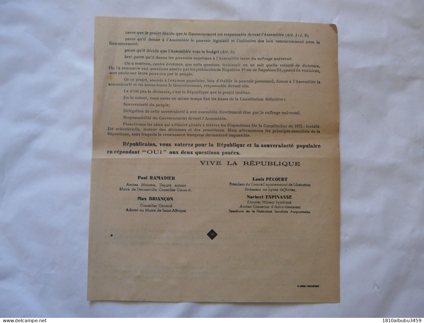 TRACT - LISTE SOCIALISTE - Elections Du 21 Octobre 1945 - Historische Dokumente