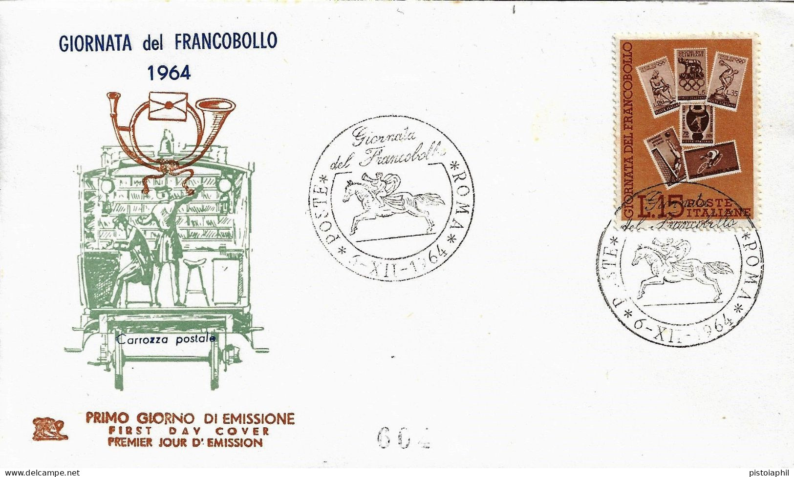 Fdc Chimera: GIORNATA DEL FRANCOBOLLO (1964); No Viaggiata; AS_Roma - FDC