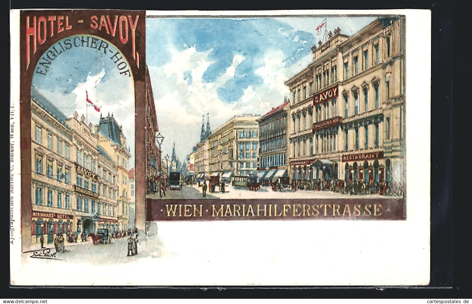 Lithographie Wien, Mariahilferstrasse, Hotel-Savoy Englischer Hof  - Other & Unclassified