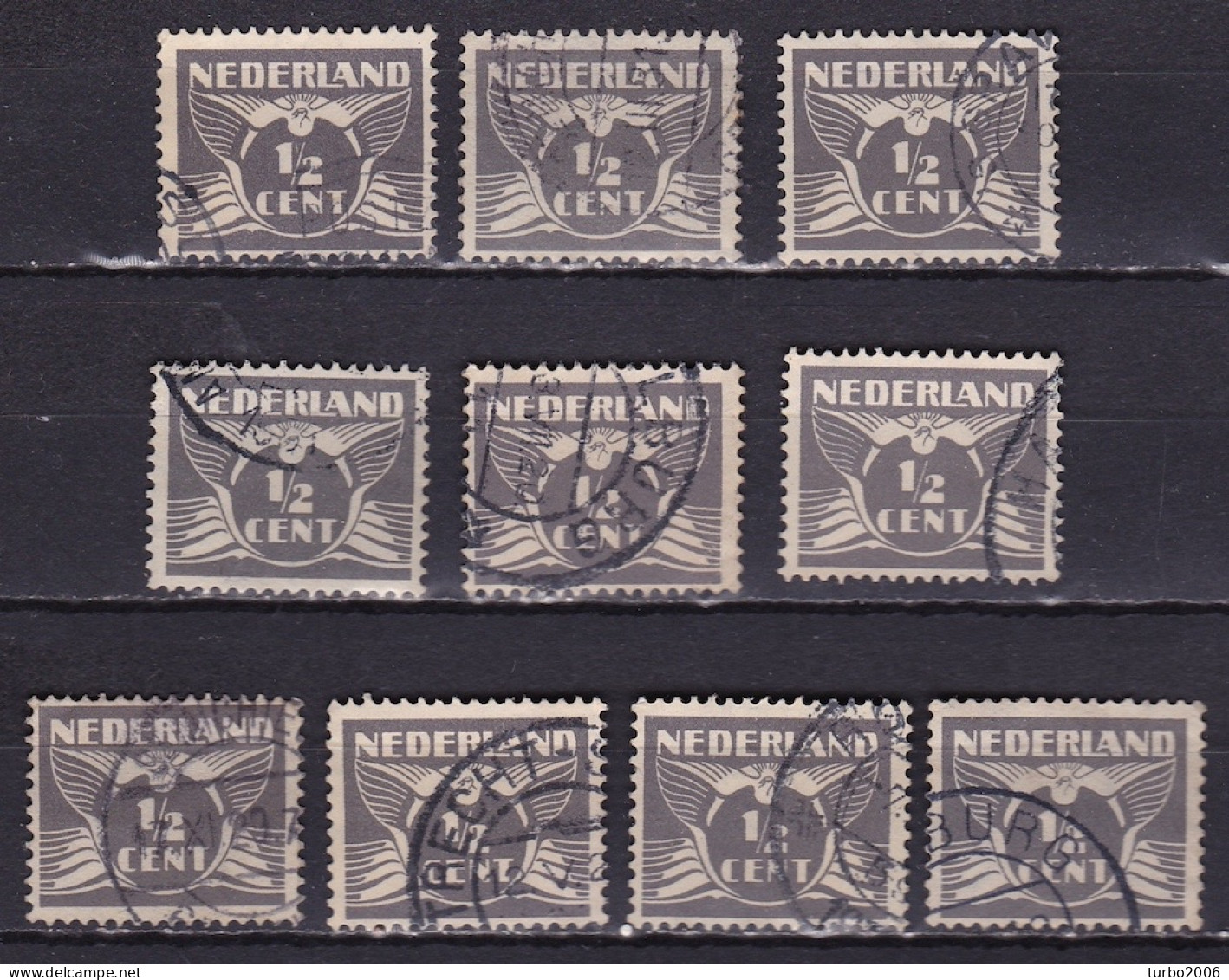 1926-1935 Vliegende Duif ½ Cent Grijs Met WM Ringen NVPH 169 Per 10 Stuks - Gebruikt