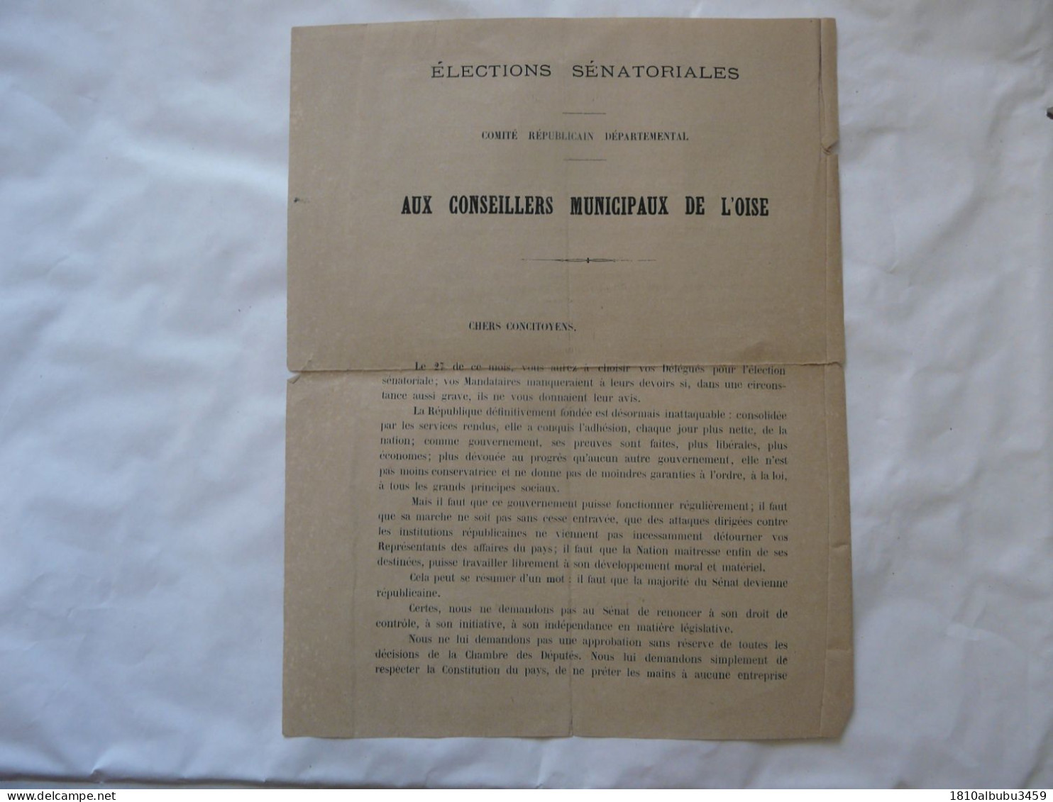 TRACT - ELECTIONS SENATORIALES - AUX CONSEILLERS MUNICIPAUX DE L'OISE - Historische Dokumente