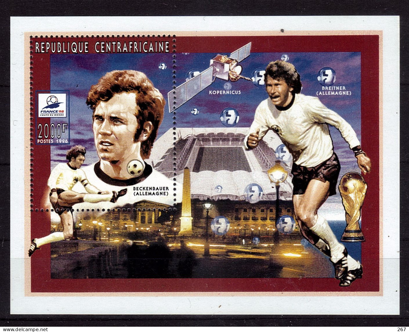 CENTRAFRIQUE BF 124  * *  ( Cote 8.50e )  Cup 1998   Football Fussball Soccer Beckenbauer - 1998 – France