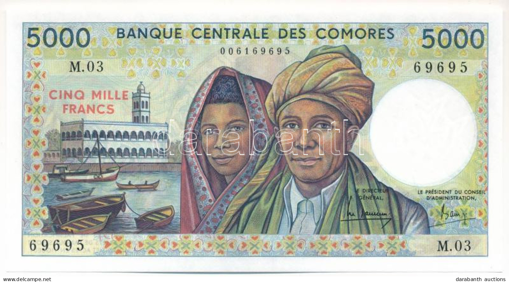 Comore-szigetek DN (1986-1994) 5000Fr T:UNC Comoro Islands ND (1986-1994) 5000 Francs C:UNC Krause P#12 - Unclassified