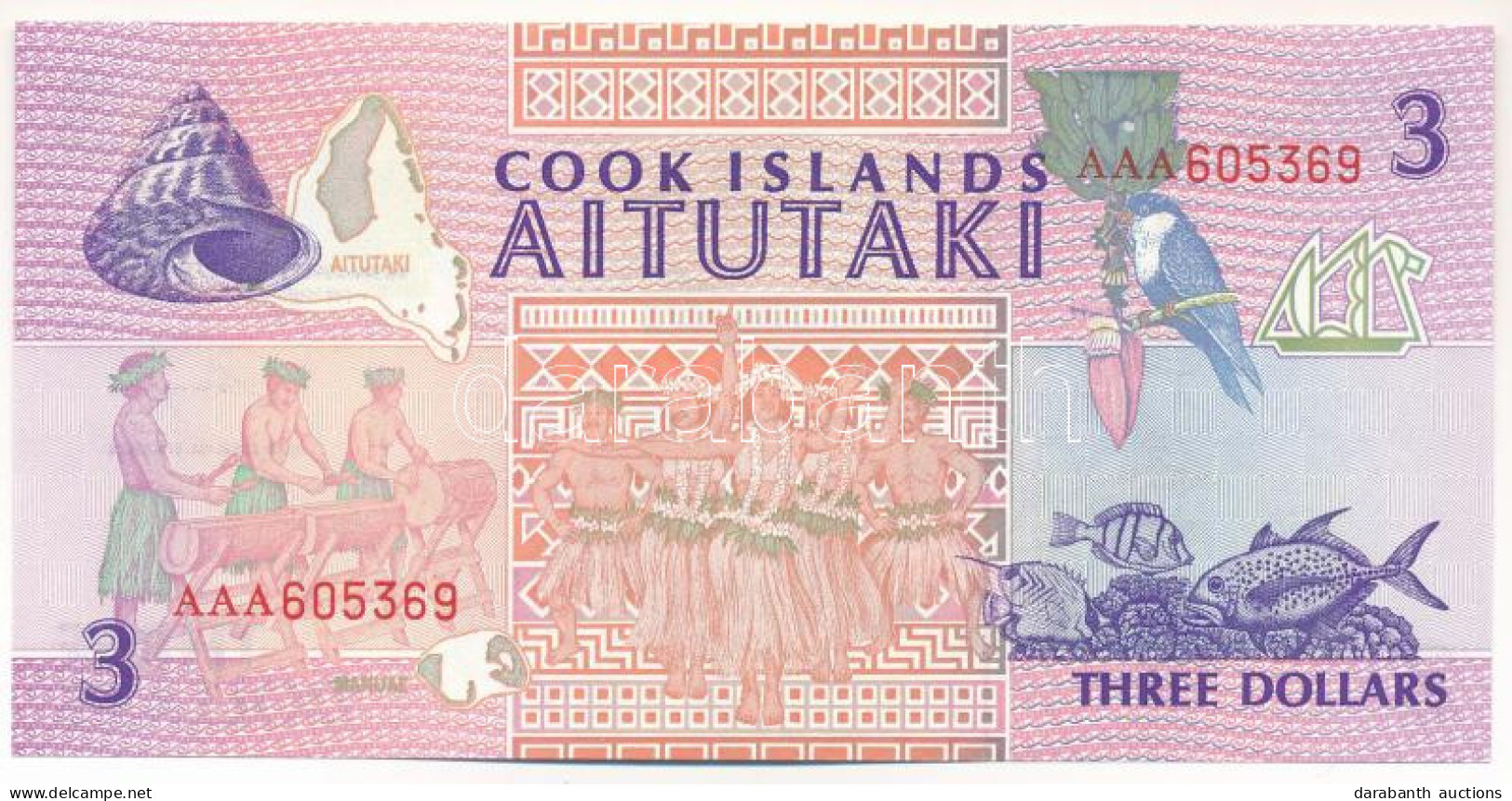 Cook-szigetek / Aitutaki 1992. 3$ T:UNC  Cook Islands / Aitutaki 1992. 3 Dollars C:UNC Krause P#7 - Unclassified