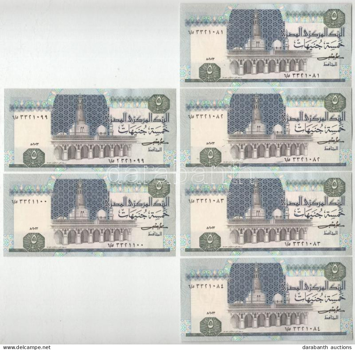 Egyiptom 1982-1984. 5P (6x) 2+4 Felosztásban Sorszámkövetők T:UNC,AU Egyőt 1982-1984. 5 Pounds (6x) Consecutive Serials  - Unclassified