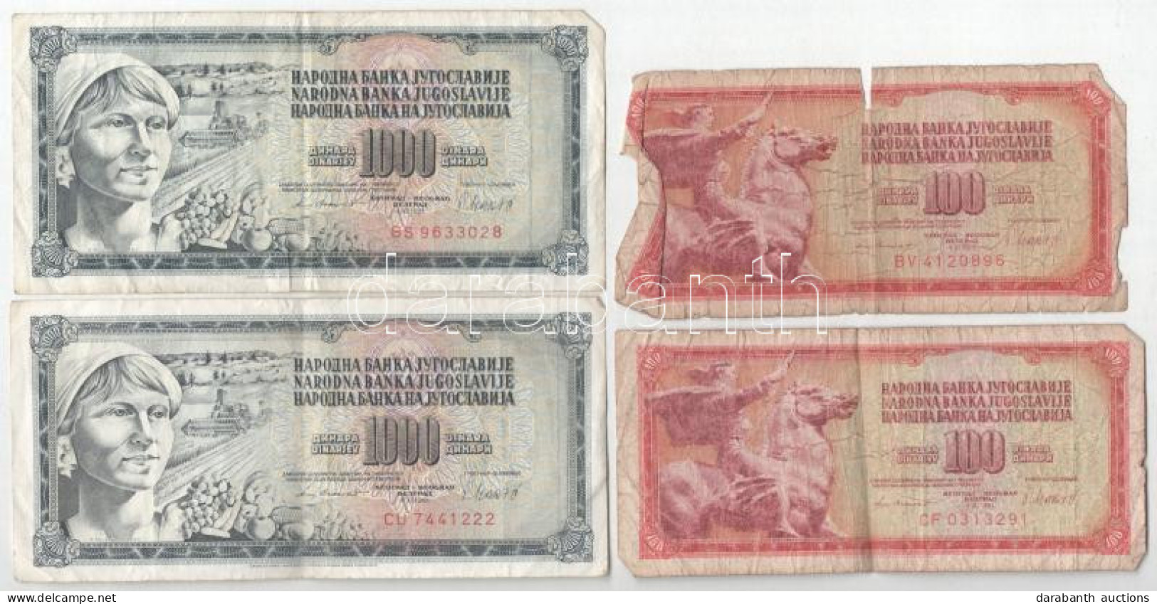 Jugoszlávia 1981. 100D (2x) + 1000D (2x) T:F-G Yugoslavia 1981. 100 Dinara (2x) + 1000 Dinara (2x) C:F-G - Non Classés