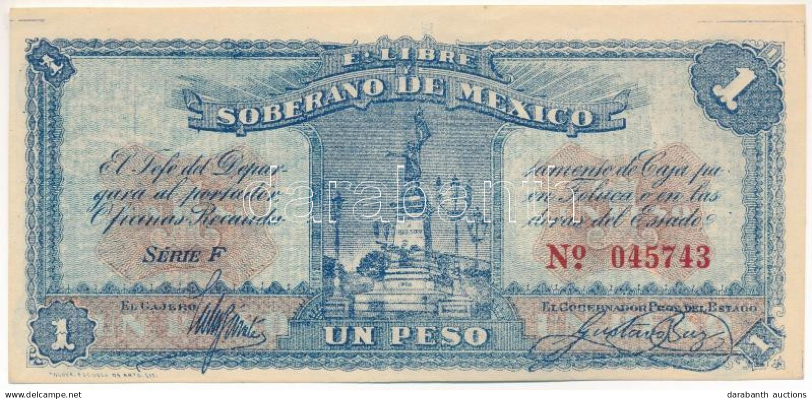 Mexikó 1915. 1P "F" T:AU Mexico 1915. 1 Peso "F" C:AU Krause P#S881 - Non Classés