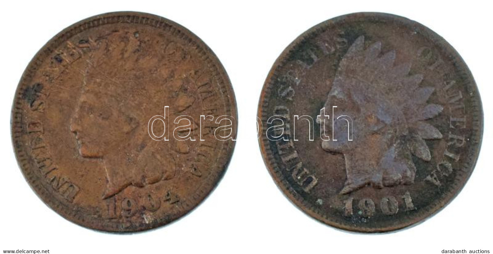 Amerikai Egyesült Államok 1901. 1c Bronz "Indián Fej" + 1905. 1c Bronz "Indián Fej" T:XF,VF  USA 1901. 1 Cent Bronze "In - Ohne Zuordnung
