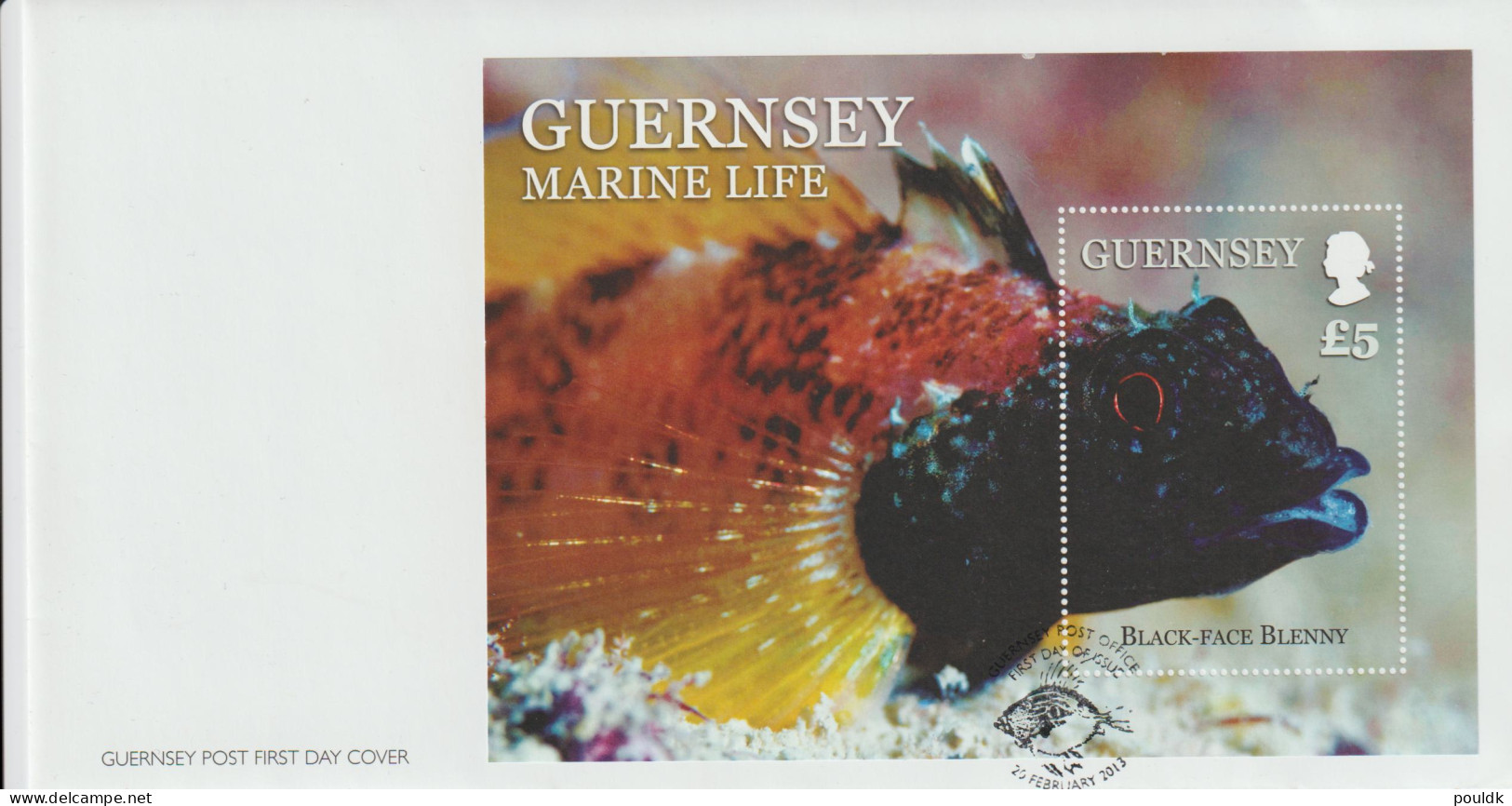 Guernsey FDC 2013 £5 Marine Life Black Face Blenny Souvenir Sheet. Postal Weight Approx. 0,09 Kg. Please - Poissons