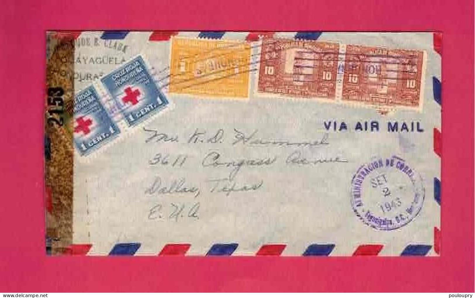 Honduras - Lettre De 1943 Pour Les USA EUAN - YT N° 84 En Paire,117 Et Timbre De Bienfaisance Croix-rouge à 1 C En Paire - Rode Kruis