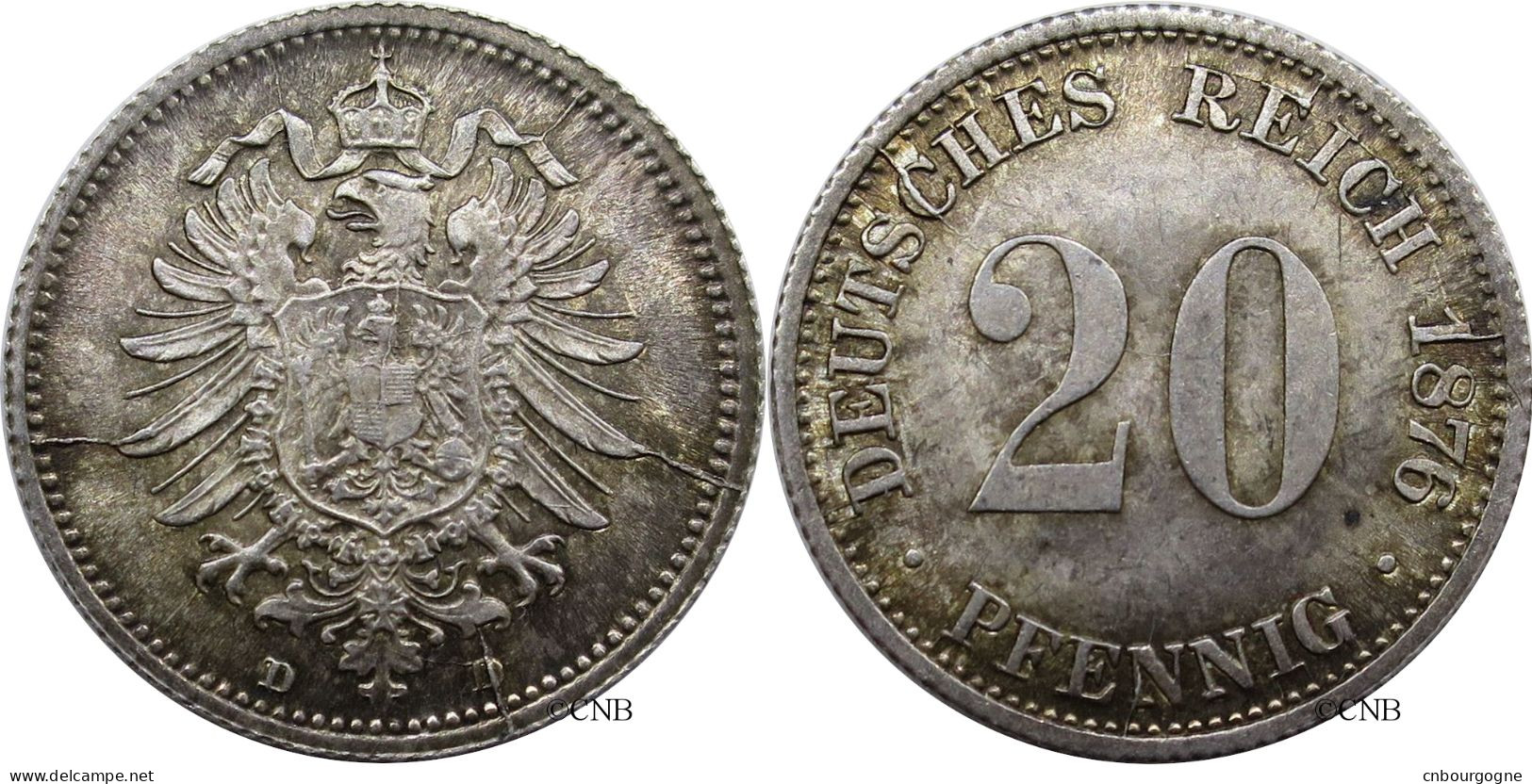 Allemagne - Empire - Guillaume Ier - 20 Pfennig 1876 D Coins Fendillés - SUP/MS60 - Mon3871 - 20 Pfennig