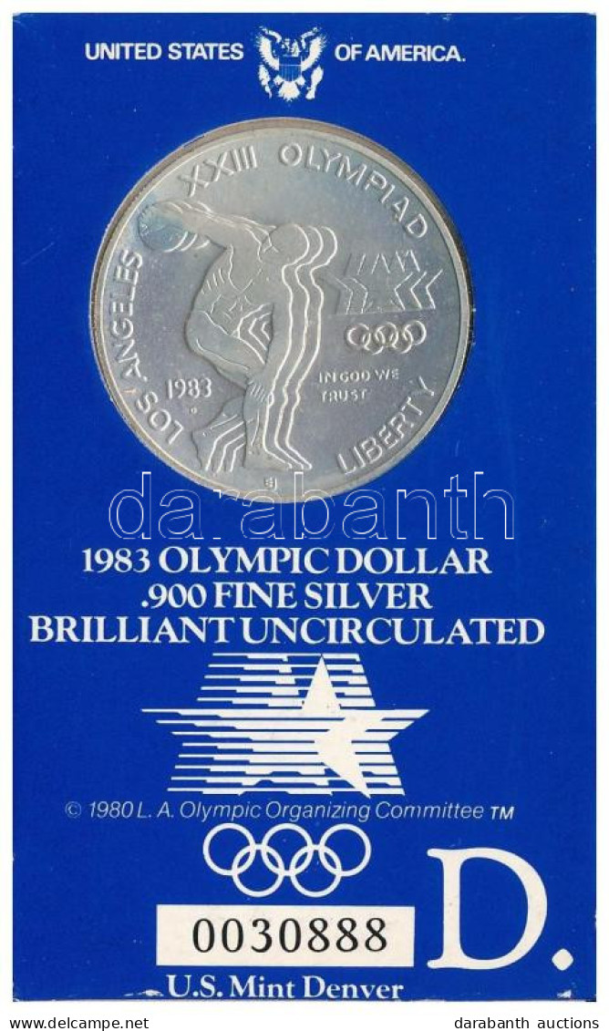Amerikai Egyesült Államok 1983D 1$ Ag "XXIII. Nyári Olimpiai Játékok, Los Angeles" Eredeti, Sorszámozott Karton Díszcsom - Non Classés