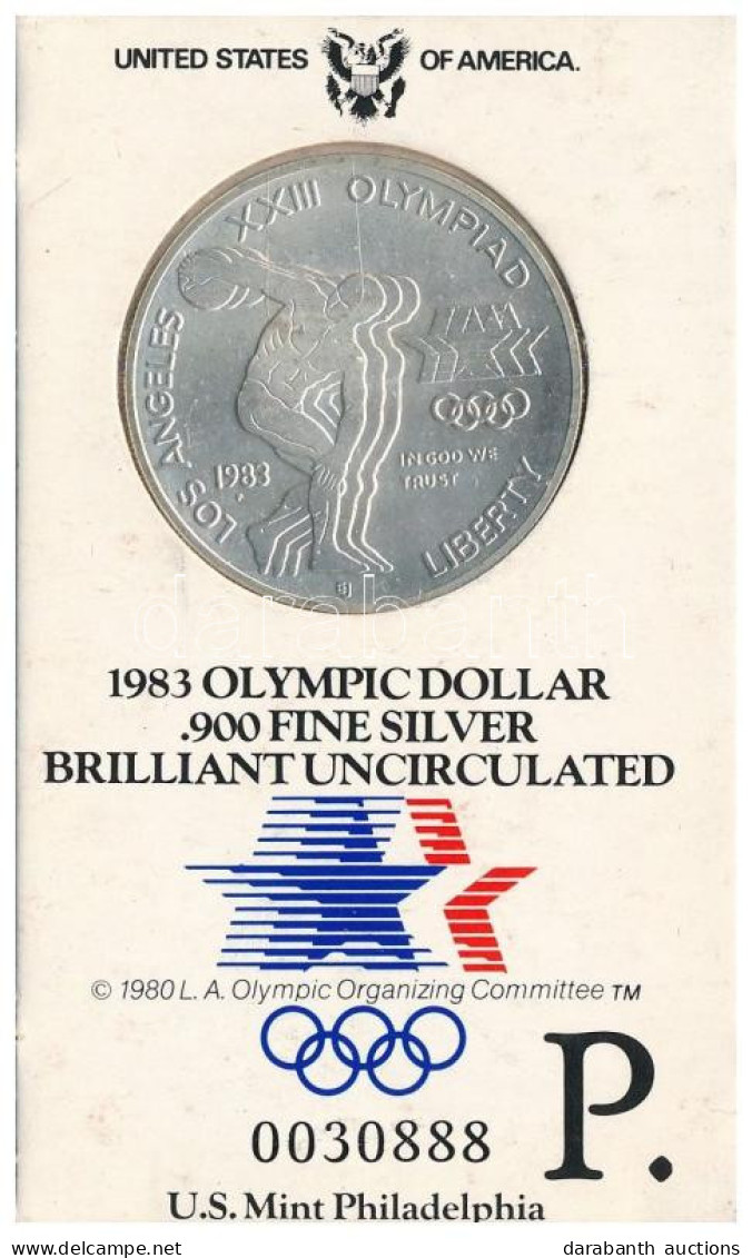 Amerikai Egyesült Államok 1983P 1$ Ag "XXIII. Nyári Olimpiai Játékok, Los Angeles" Eredeti, Sorszámozott Karton Díszcsom - Non Classés