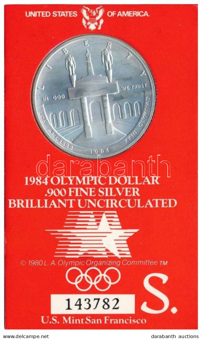 Amerikai Egyesült Államok 1984S 1$ Ag "XXIII. Nyári Olimpiai Játékok, Los Angeles" Eredeti, Sorszámozott Karton Díszcsom - Sin Clasificación