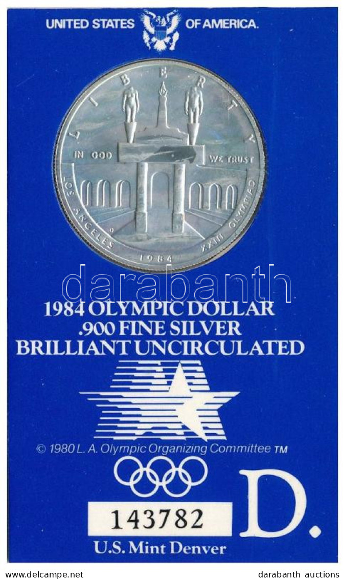 Amerikai Egyesült Államok 1984D 1$ Ag "XXIII. Nyári Olimpiai Játékok, Los Angeles" Eredeti, Sorszámozott Karton Díszcsom - Unclassified