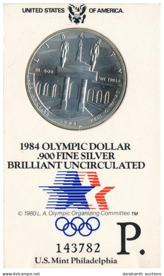 Amerikai Egyesült Államok 1984P 1$ Ag "XXIII. Nyári Olimpiai Játékok, Los Angeles" Eredeti, Sorszámozott Karton Díszcsom - Ohne Zuordnung
