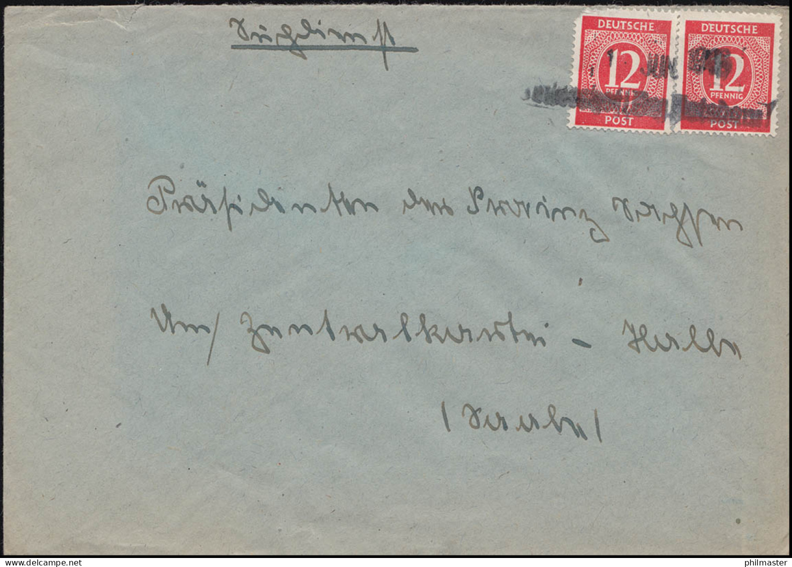 919 Ziffer 12 Pf. MiF Auf Brief Zweizeiler 1. JUN. 1948 / ? Bez. Potsdam  - Sonstige & Ohne Zuordnung