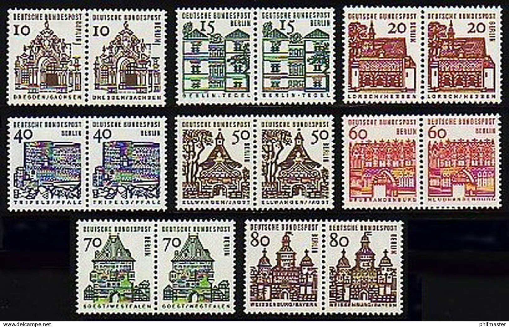 242-249 Bauwerke 8 Werte, Waagerechte Paare, Satz ** - Unused Stamps