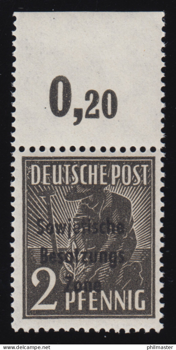 182b P ORdgz. 2 Pf. Farbe B Im Plattendruck Vom Oberrand Dgz, Befund Paul BPP - Mint