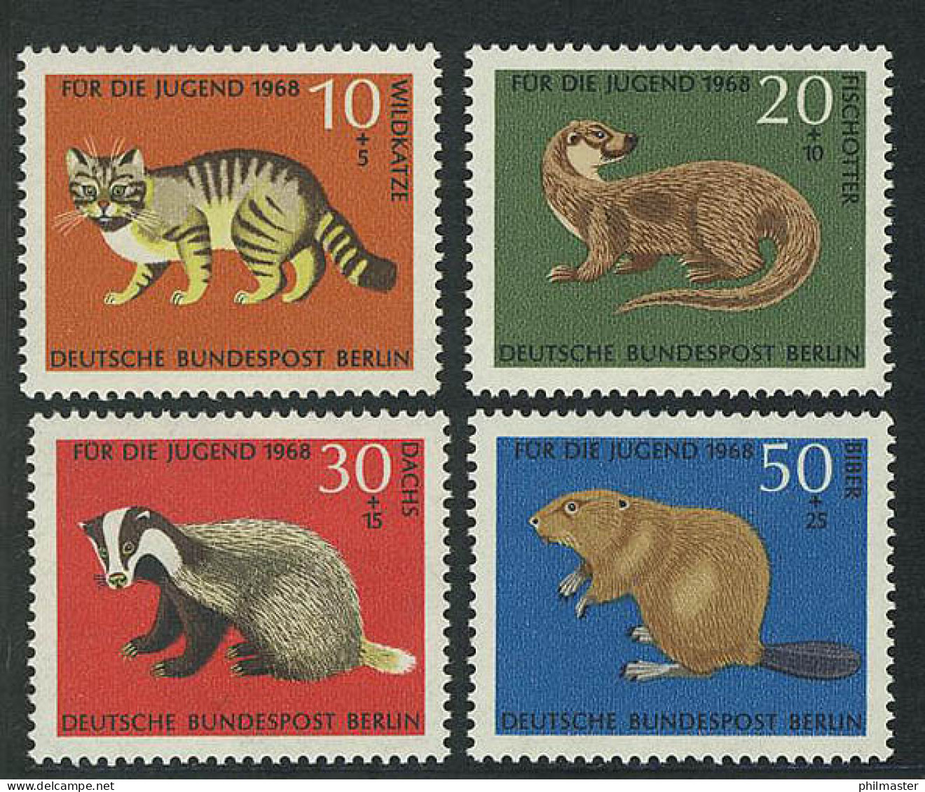 316-319 Jugend Bedrohte Tiere 1968: Wildkatze Fischotter Dachs Biber, Satz ** - Neufs