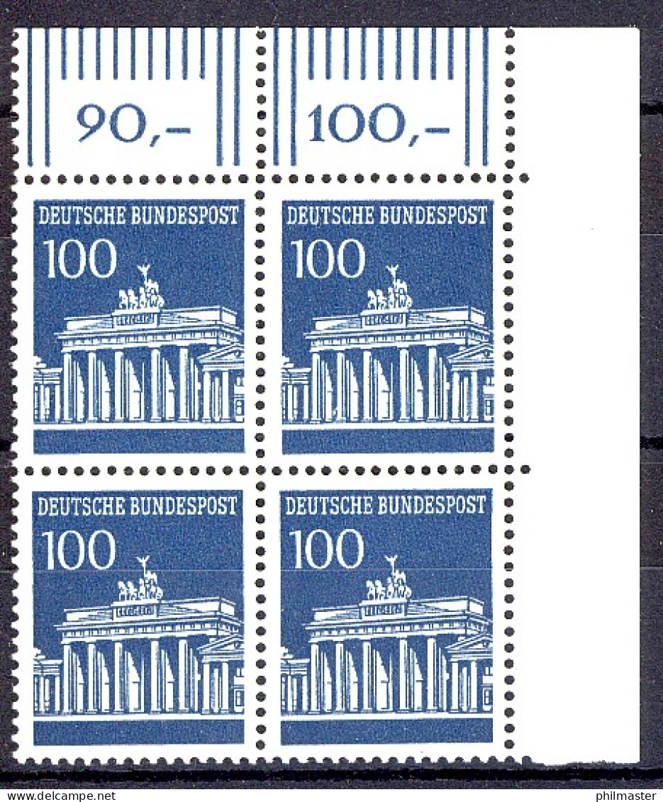 510 Brandenb. Tor 100 Pf Eck-Vbl. Or ** Postfrisch - Unused Stamps