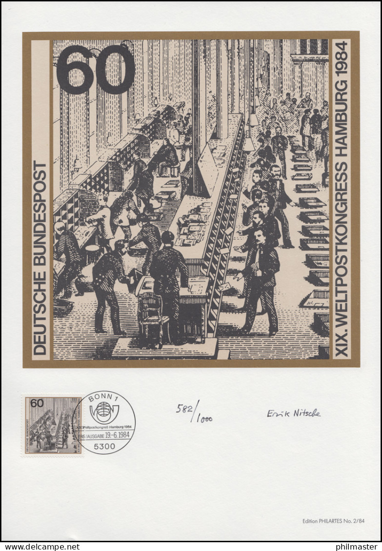 1215 Weltpostkongress UPU Hamburg 1984, Entwurf: Nitsche, Original Signiert - Privé- & Lokale Post