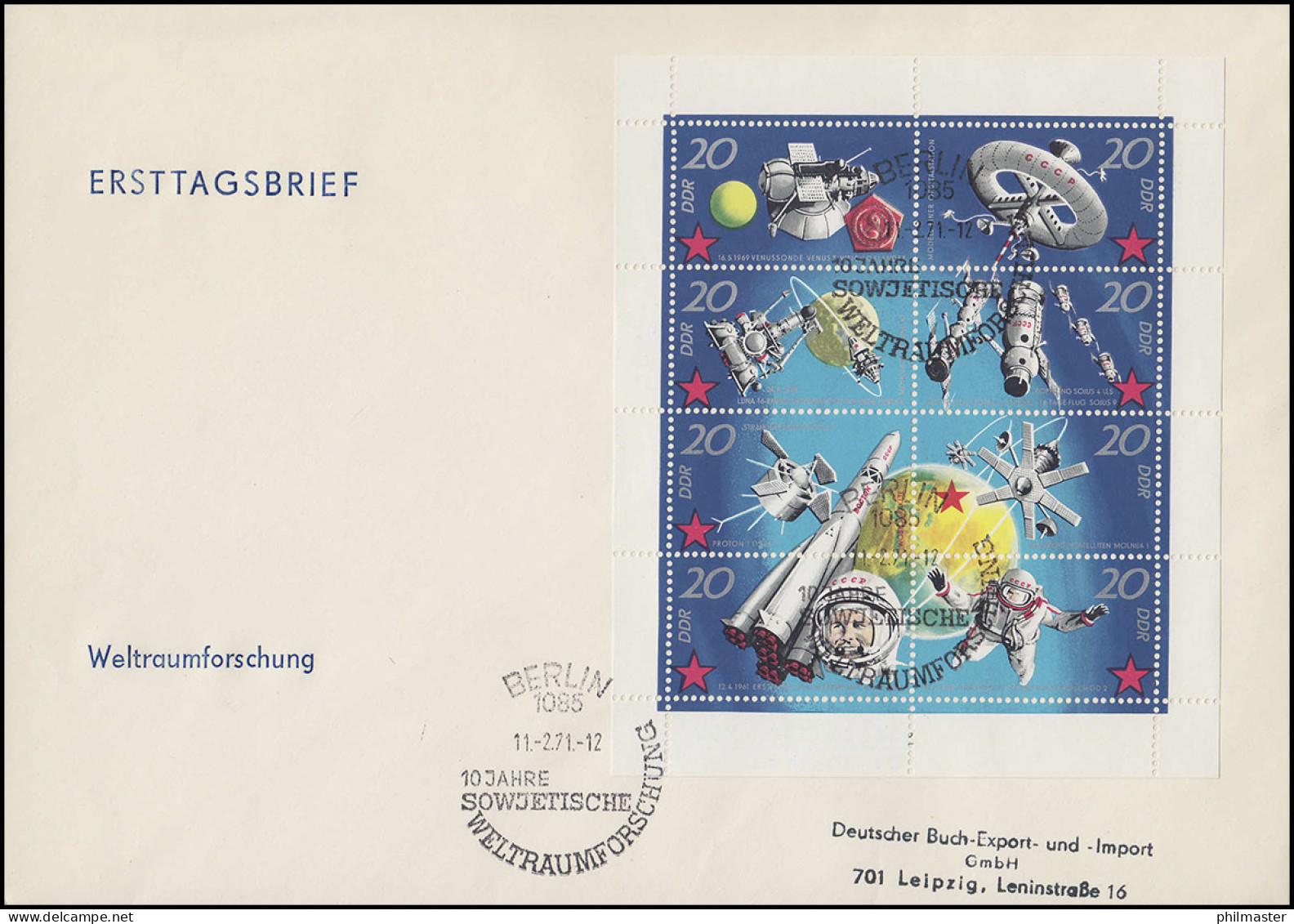 1636-1643 Bemannte Weltraumflüge 1971 - Kleinbogen Auf Schmuck-FDC ESSt Berlin - Cartas & Documentos