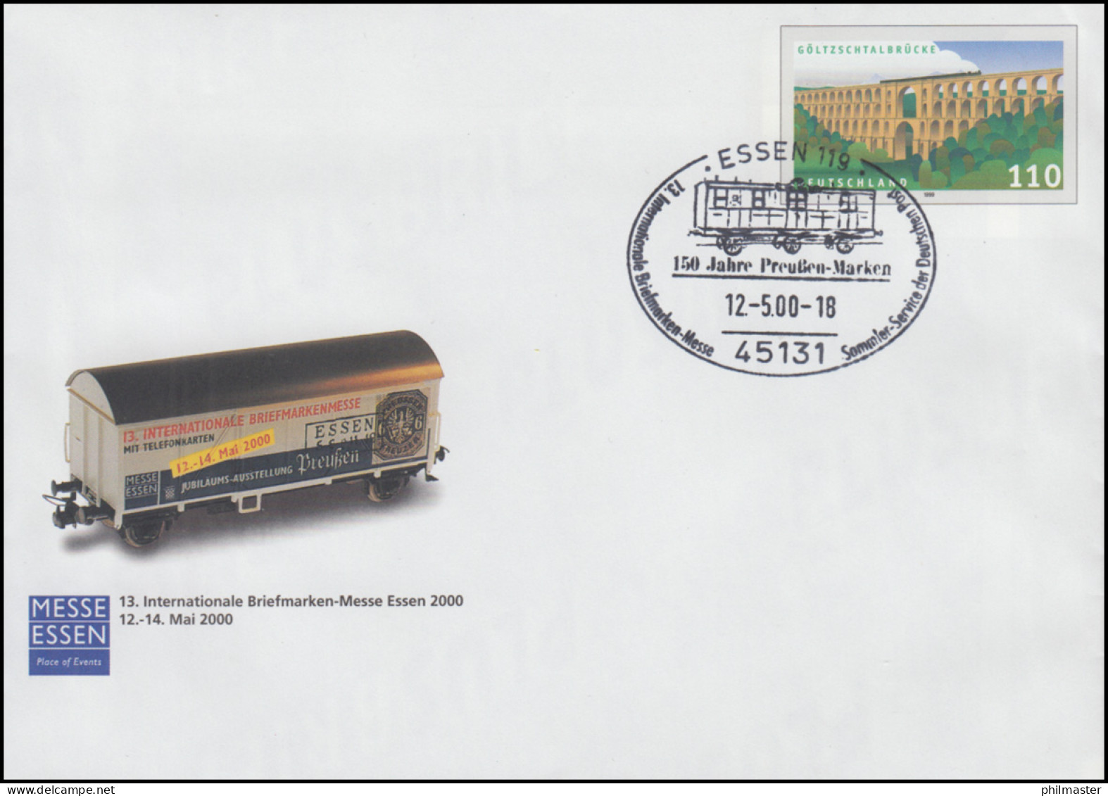 USo 14 Briefmarkenmesse Eisenbahnwagen ESSEN ESSt Preußen-Marken 12.05.2000 - Umschläge - Ungebraucht