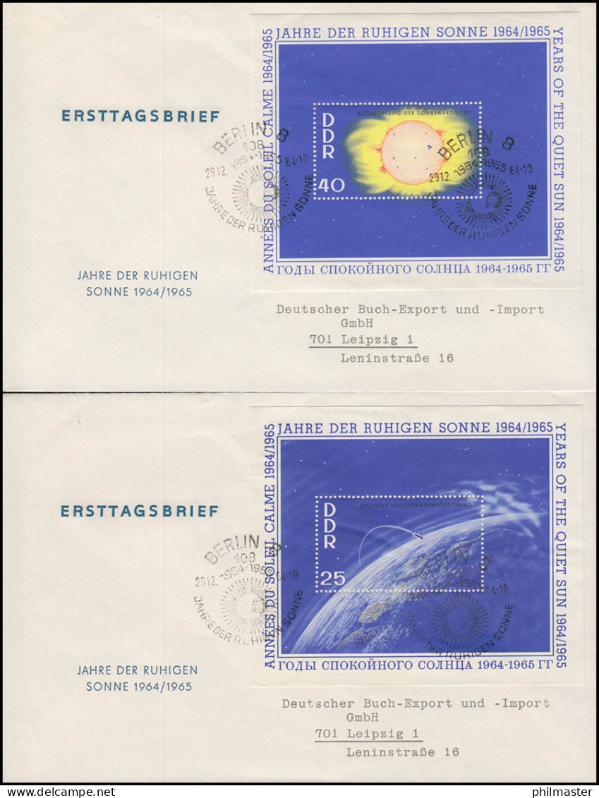 Block 20+21+22, Jahr Der Ruhigen Sonne 1964, Auf 3 FDC, Buch-Export Leipzig ESSt - Briefe U. Dokumente