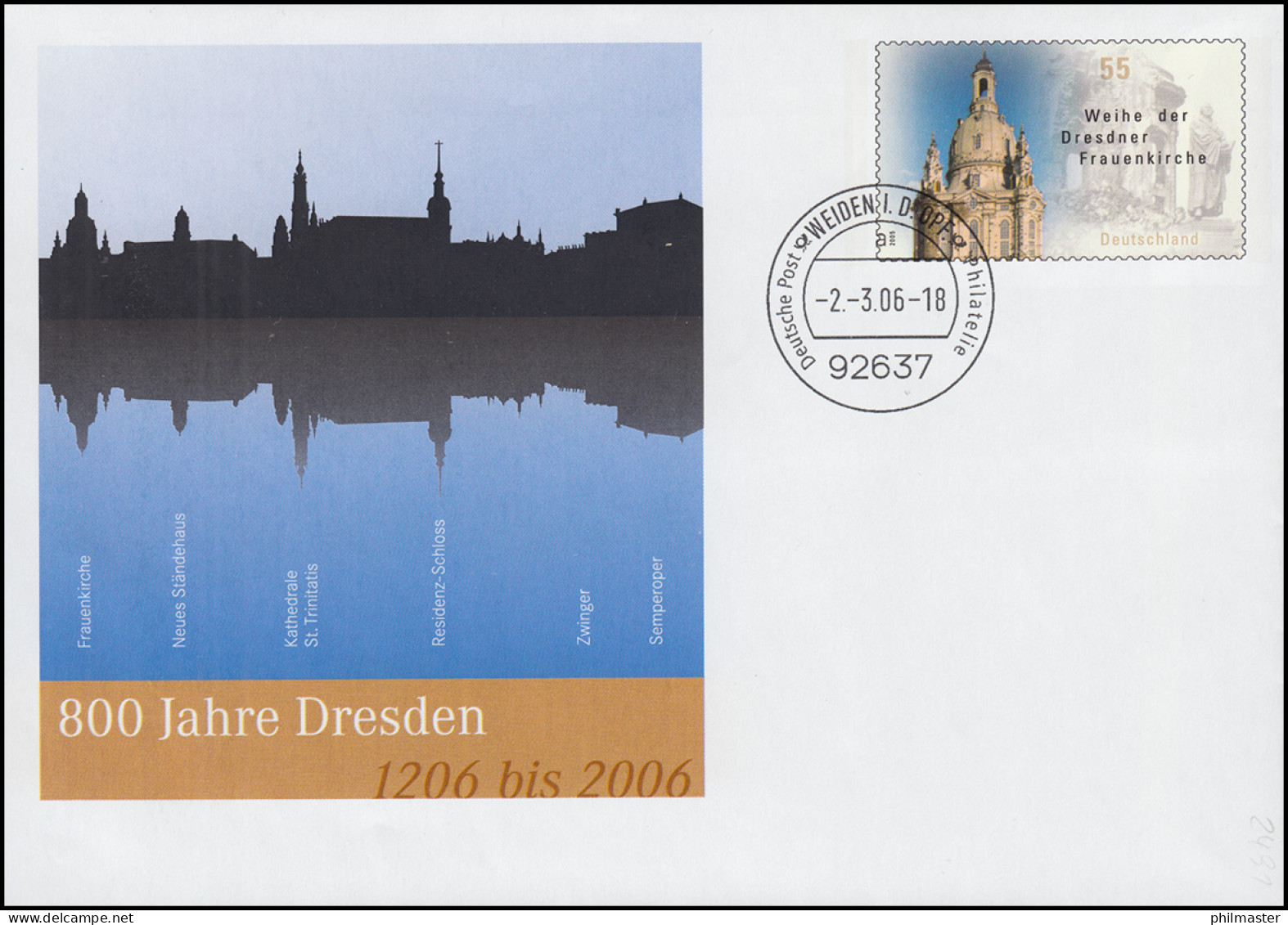 USo 112 Jubiläum 800 Jahre Dresden 2006, VS-O Weiden 2.3.06 - Briefomslagen - Ongebruikt
