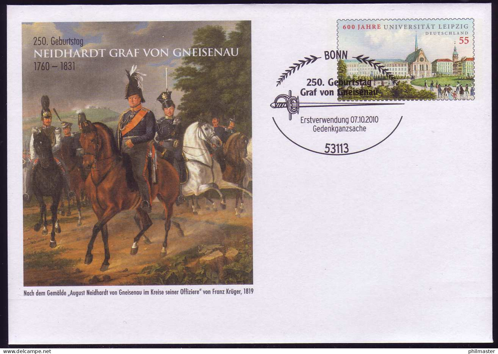 USo 216 Graf Von Gneisenau 2010, EV-O Bonn 7.10.10 - Covers - Mint